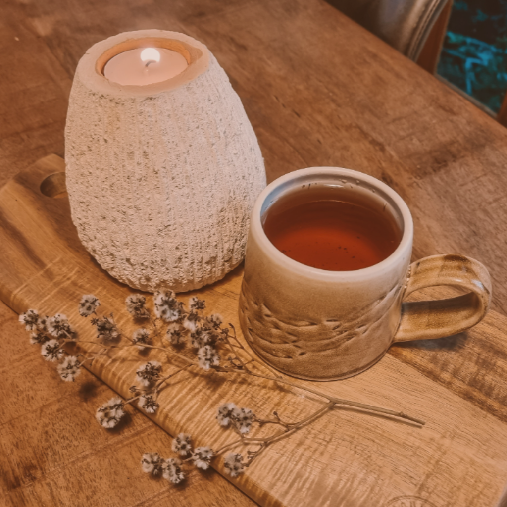 Wildflower Tea Cup Of Black Tea With Tealight Candle